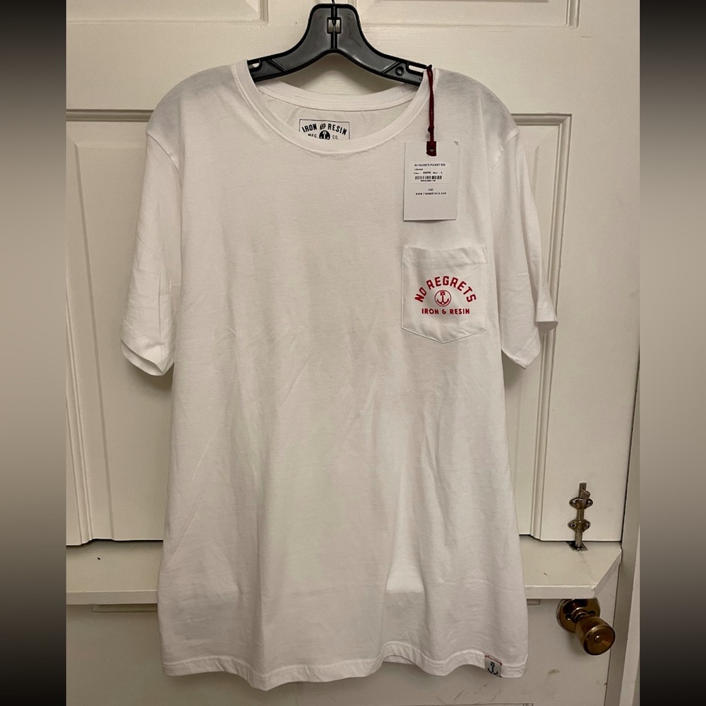 Iron & Resin White Tee with Red Logo